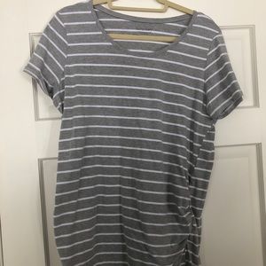 Grey and white striped maternity T shirt